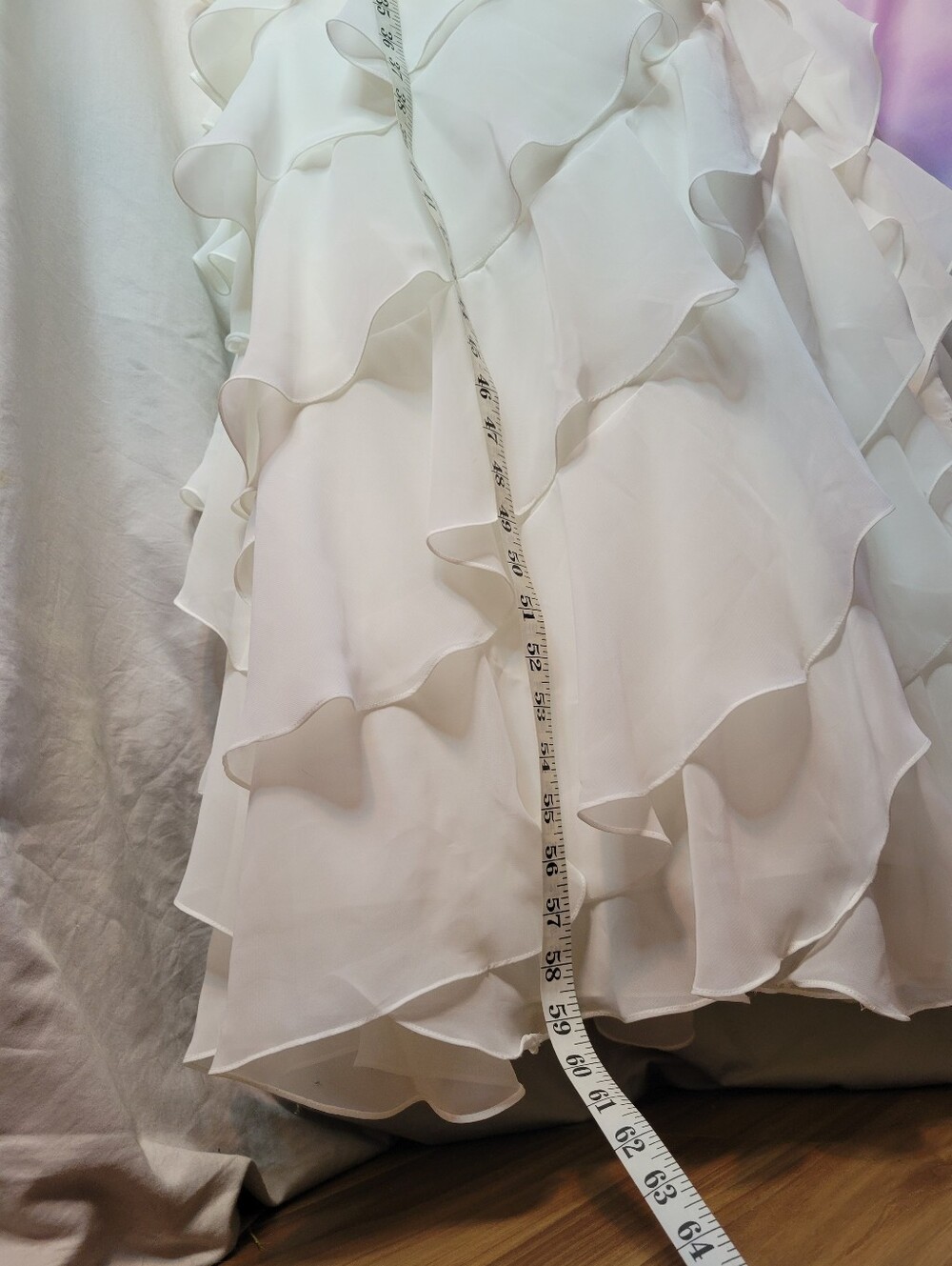Elegant White Ruffled Lace, Beaded & Embroidered Wedding Dress - Picture 12 of 17